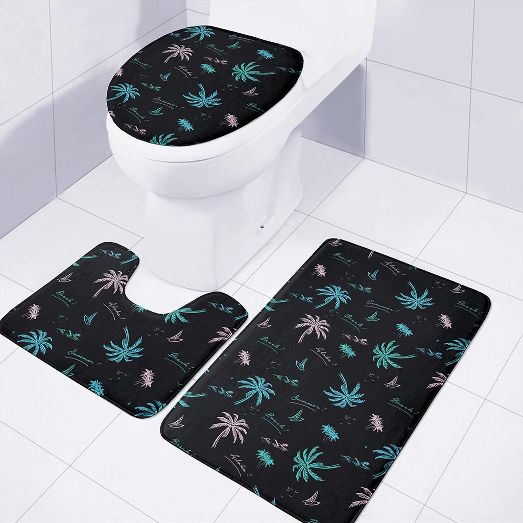 Palm Tree Summer Beach Pattern Print 3 Piece Bath Mat Set