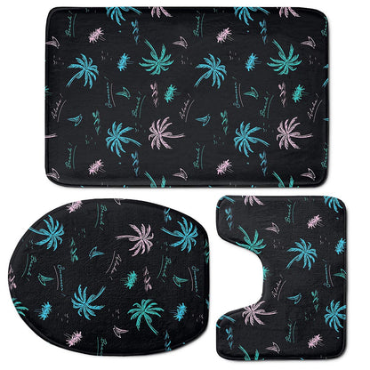Palm Tree Summer Beach Pattern Print 3 Piece Bath Mat Set