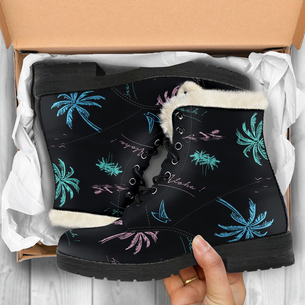 Palm Tree Summer Beach Pattern Print Comfy Boots GearFrost