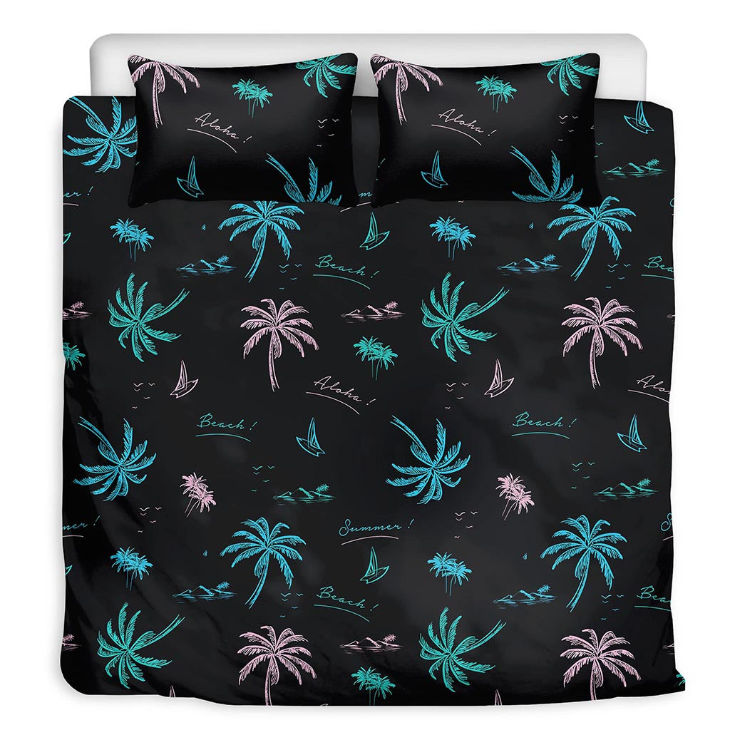 Palm Tree Summer Beach Pattern Print Duvet Cover Bedding Set