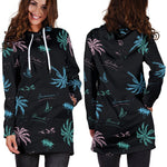 Palm Tree Summer Beach Pattern Print Hoodie Dress GearFrost