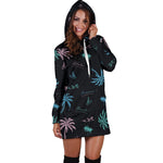 Palm Tree Summer Beach Pattern Print Hoodie Dress GearFrost