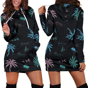 Palm Tree Summer Beach Pattern Print Hoodie Dress GearFrost