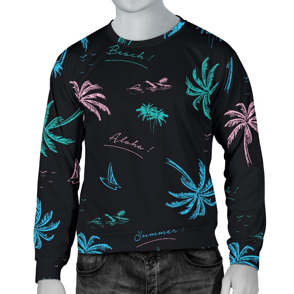 Palm Tree Summer Beach Pattern Print Men's Crewneck Sweatshirt GearFrost