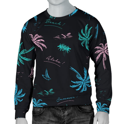 Palm Tree Summer Beach Pattern Print Men's Crewneck Sweatshirt GearFrost