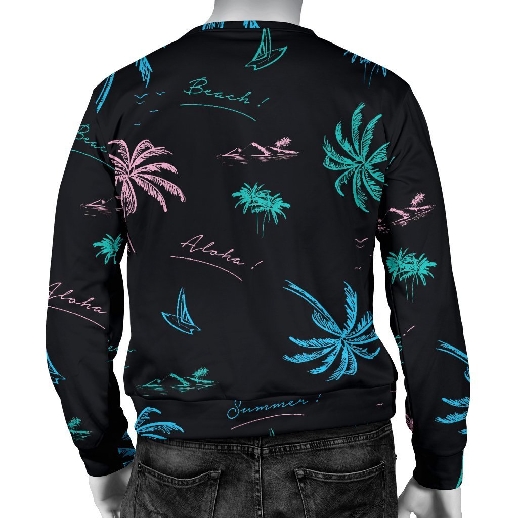 Palm Tree Summer Beach Pattern Print Men's Crewneck Sweatshirt GearFrost