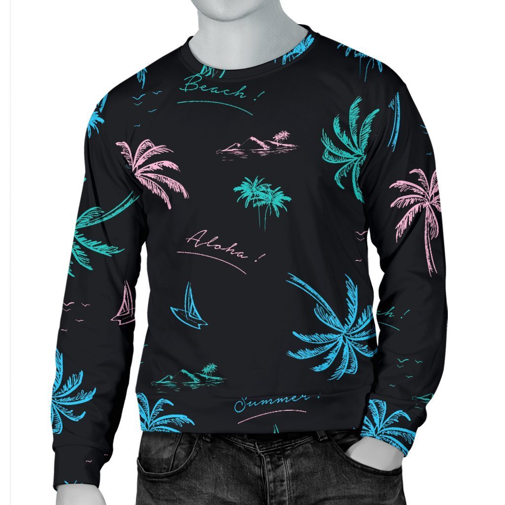 Palm Tree Summer Beach Pattern Print Men's Crewneck Sweatshirt GearFrost