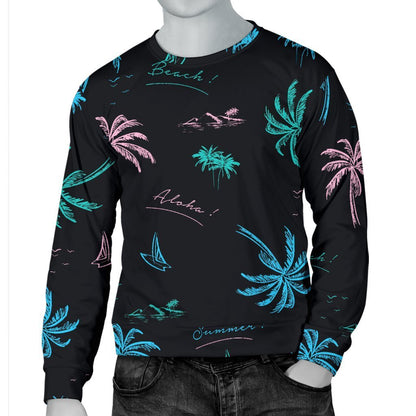 Palm Tree Summer Beach Pattern Print Men's Crewneck Sweatshirt GearFrost