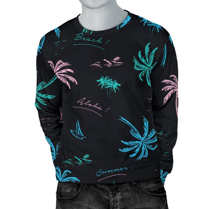 Palm Tree Summer Beach Pattern Print Men's Crewneck Sweatshirt GearFrost
