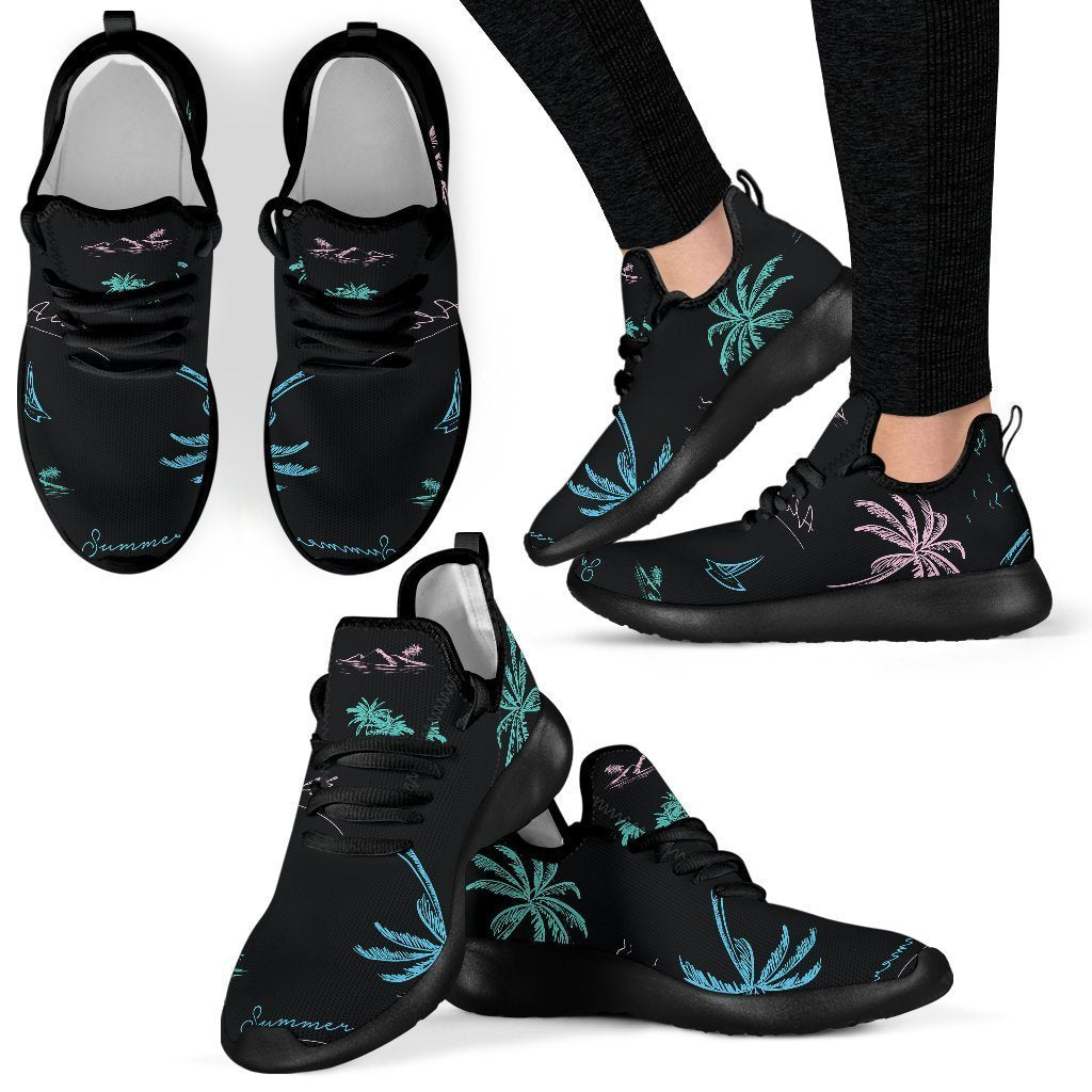 Palm Tree Summer Beach Pattern Print Mesh Knit Shoes GearFrost