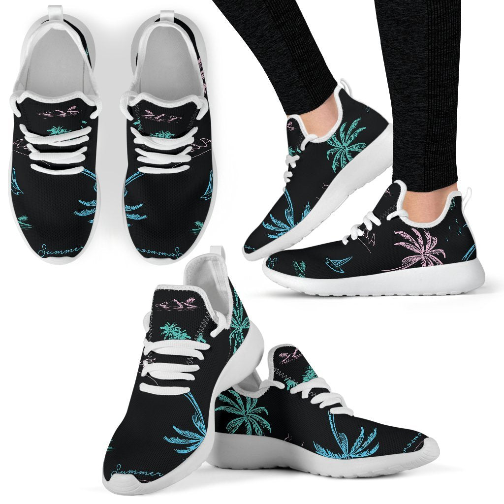 Palm Tree Summer Beach Pattern Print Mesh Knit Shoes GearFrost
