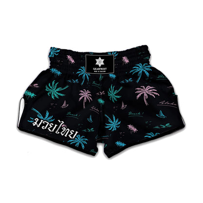 Palm Tree Summer Beach Pattern Print Muay Thai Boxing Shorts