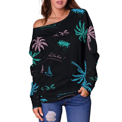 Palm Tree Summer Beach Pattern Print Off Shoulder Sweatshirt GearFrost