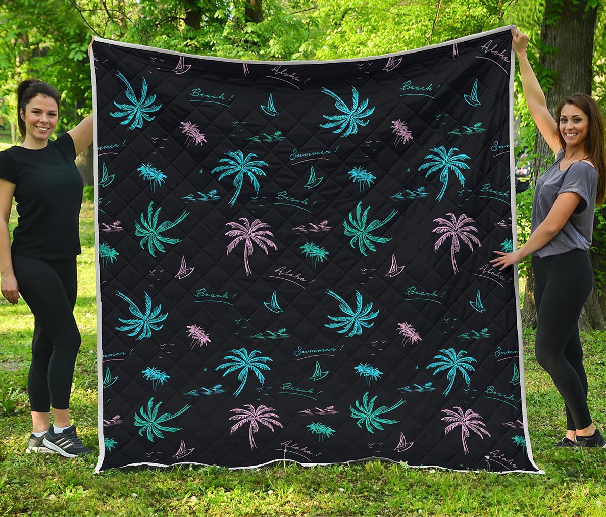 Palm Tree Summer Beach Pattern Print Quilt