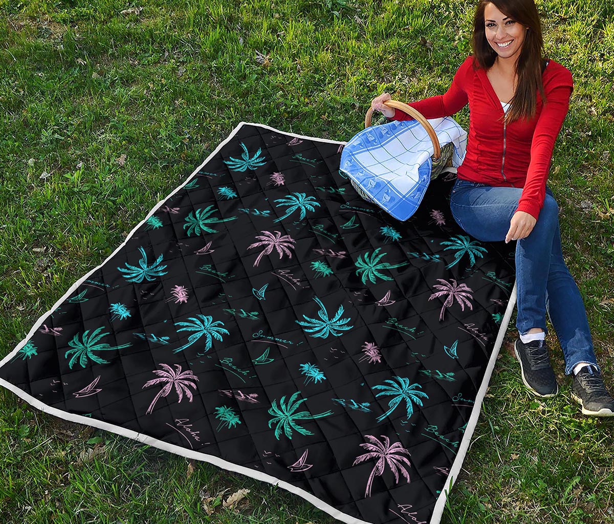 Palm Tree Summer Beach Pattern Print Quilt