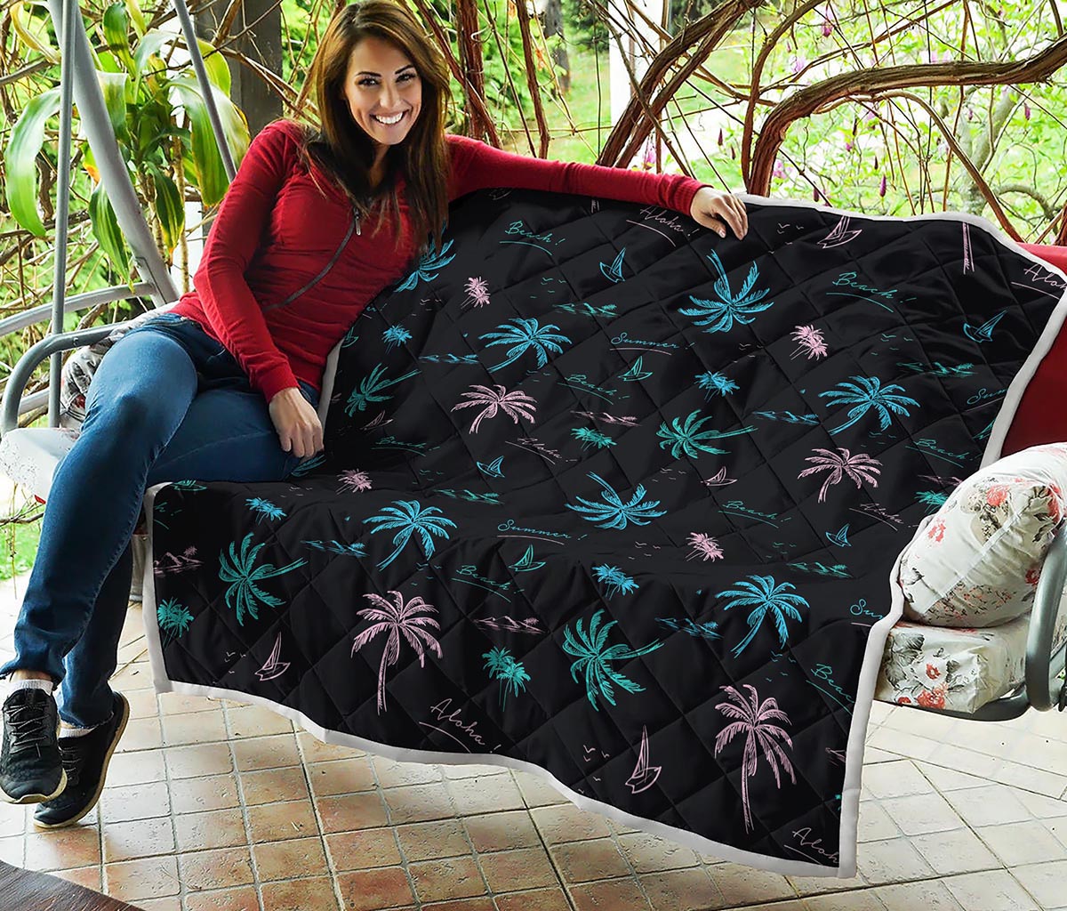 Palm Tree Summer Beach Pattern Print Quilt