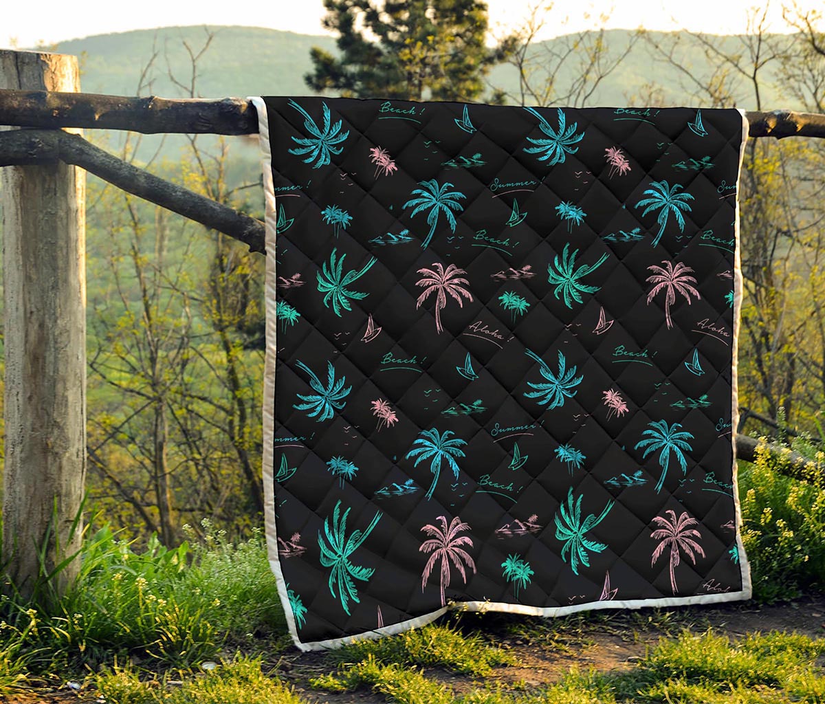 Palm Tree Summer Beach Pattern Print Quilt