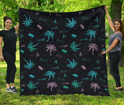 Palm Tree Summer Beach Pattern Print Quilt