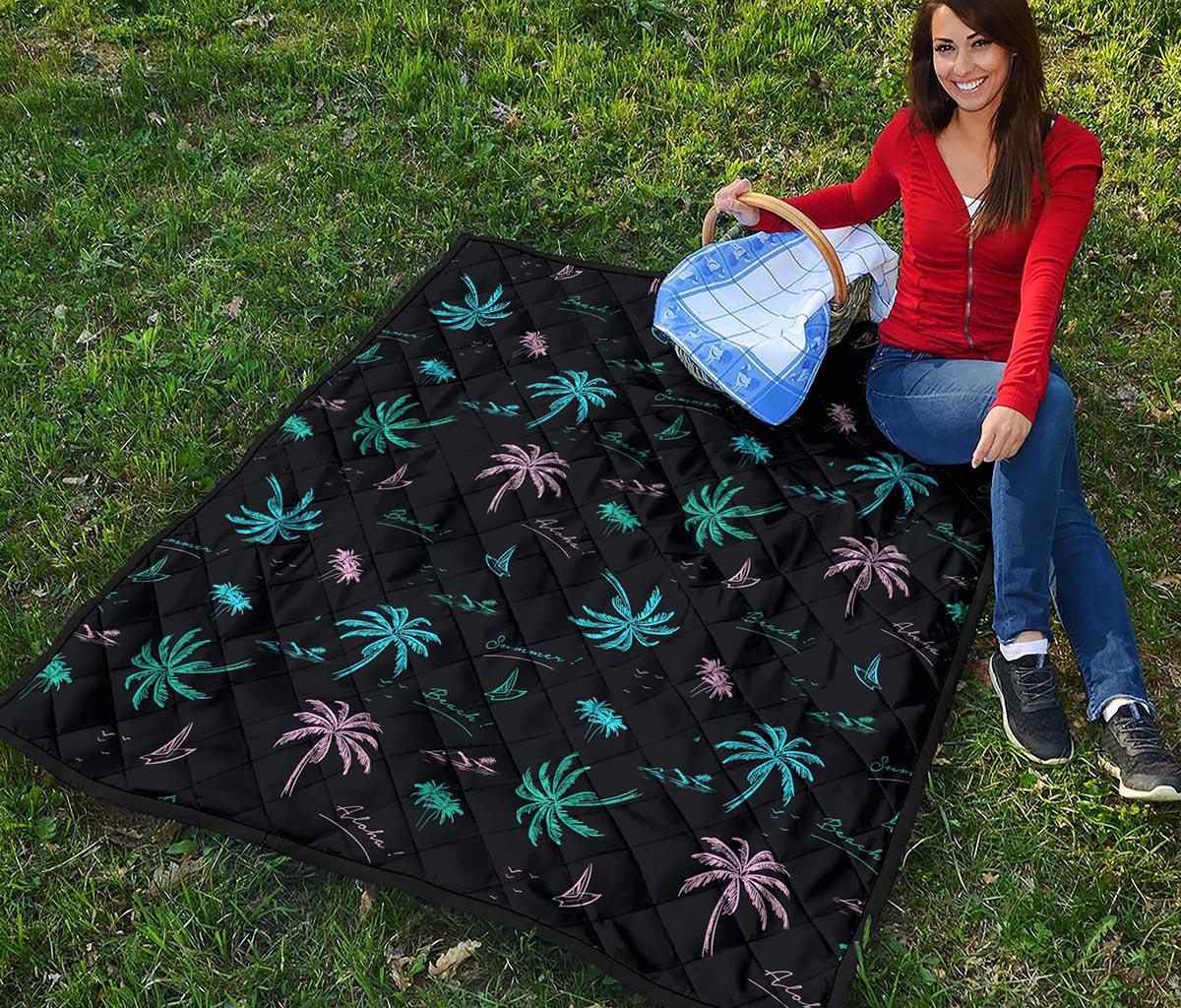 Palm Tree Summer Beach Pattern Print Quilt