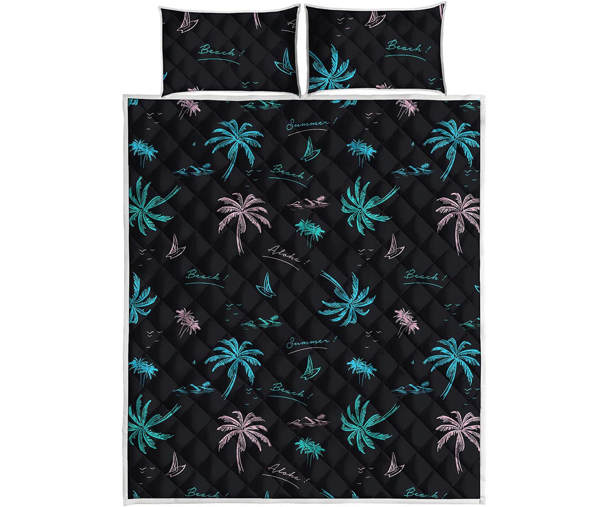 Palm Tree Summer Beach Pattern Print Quilt Bed Set