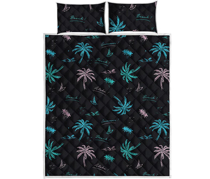 Palm Tree Summer Beach Pattern Print Quilt Bed Set