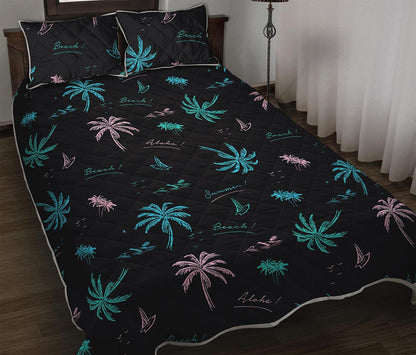 Palm Tree Summer Beach Pattern Print Quilt Bed Set