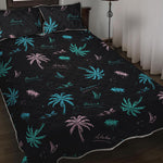 Palm Tree Summer Beach Pattern Print Quilt Bed Set