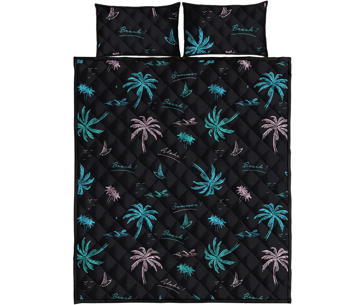 Palm Tree Summer Beach Pattern Print Quilt Bed Set