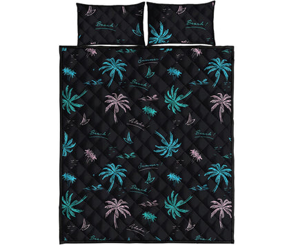 Palm Tree Summer Beach Pattern Print Quilt Bed Set