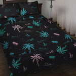 Palm Tree Summer Beach Pattern Print Quilt Bed Set
