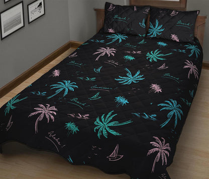 Palm Tree Summer Beach Pattern Print Quilt Bed Set