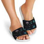 Palm Tree Summer Beach Pattern Print White Slide Sandals