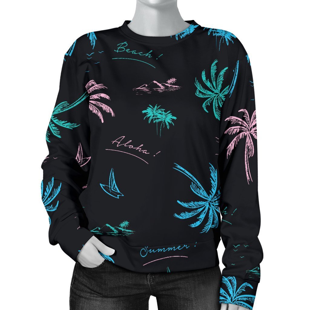 Palm Tree Summer Beach Pattern Print Women's Crewneck Sweatshirt GearFrost