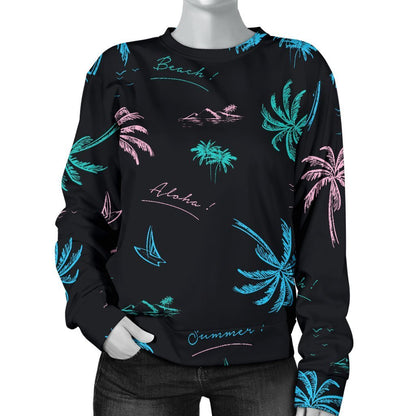 Palm Tree Summer Beach Pattern Print Women's Crewneck Sweatshirt GearFrost