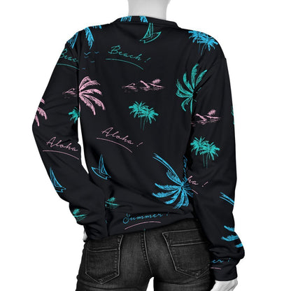 Palm Tree Summer Beach Pattern Print Women's Crewneck Sweatshirt GearFrost