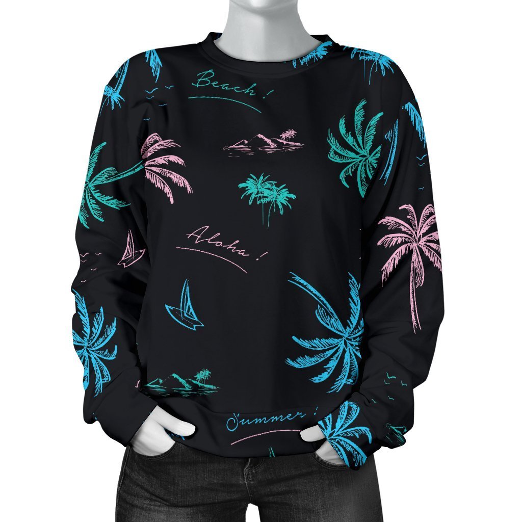 Palm Tree Summer Beach Pattern Print Women's Crewneck Sweatshirt GearFrost