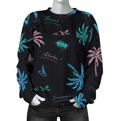 Palm Tree Summer Beach Pattern Print Women's Crewneck Sweatshirt GearFrost