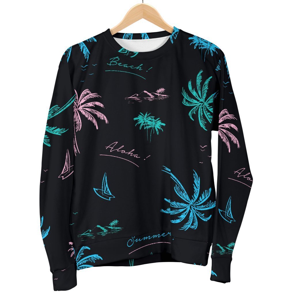 Palm Tree Summer Beach Pattern Print Women's Crewneck Sweatshirt GearFrost