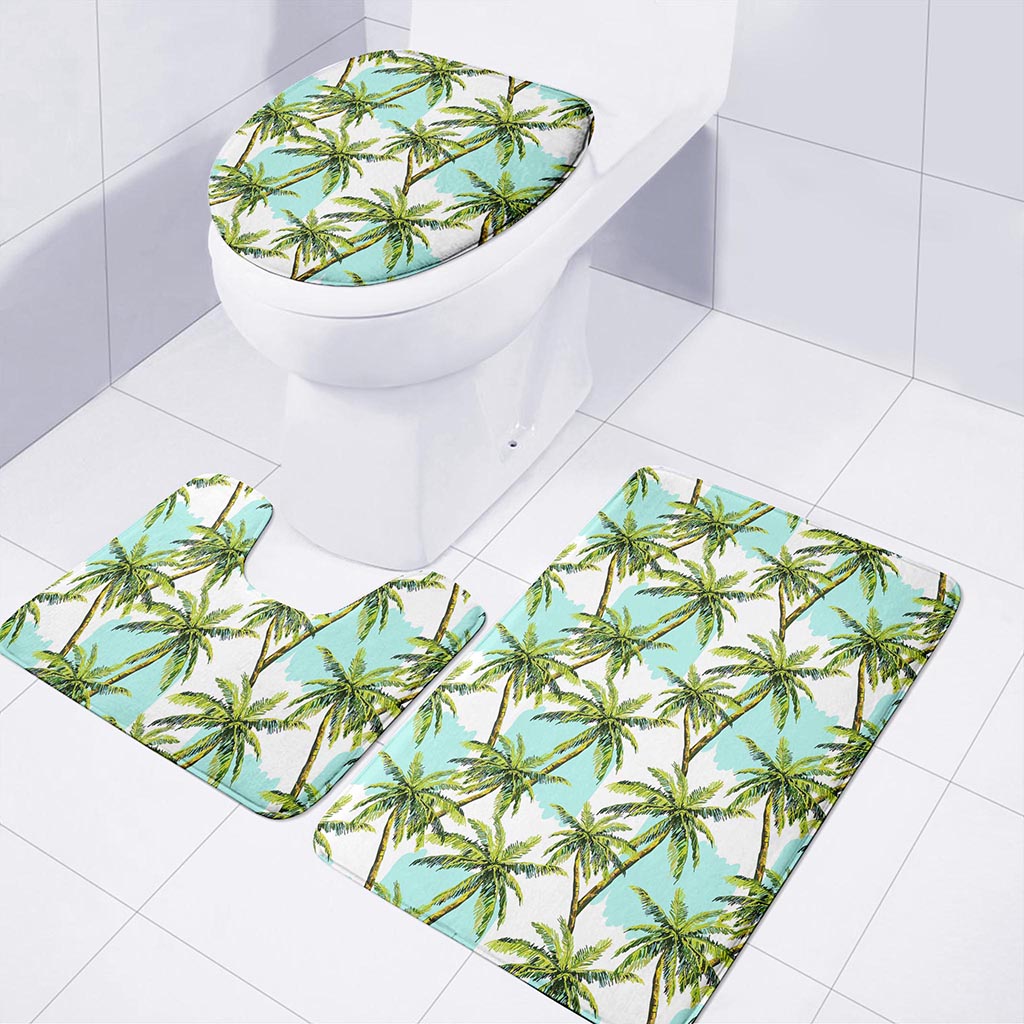 Palm Tree Tropical Pattern Print 3 Piece Bath Mat Set