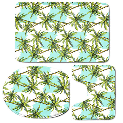 Palm Tree Tropical Pattern Print 3 Piece Bath Mat Set