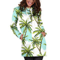 Palm Tree Tropical Pattern Print Pullover Hoodie Dress