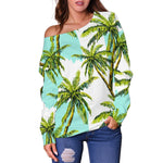 Palm Tree Tropical Pattern Print Off Shoulder Sweatshirt GearFrost