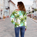 Palm Tree Tropical Pattern Print Off Shoulder Sweatshirt GearFrost