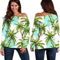 Palm Tree Tropical Pattern Print Off The Shoulder Sweatshirt