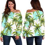 Palm Tree Tropical Pattern Print Off Shoulder Sweatshirt GearFrost