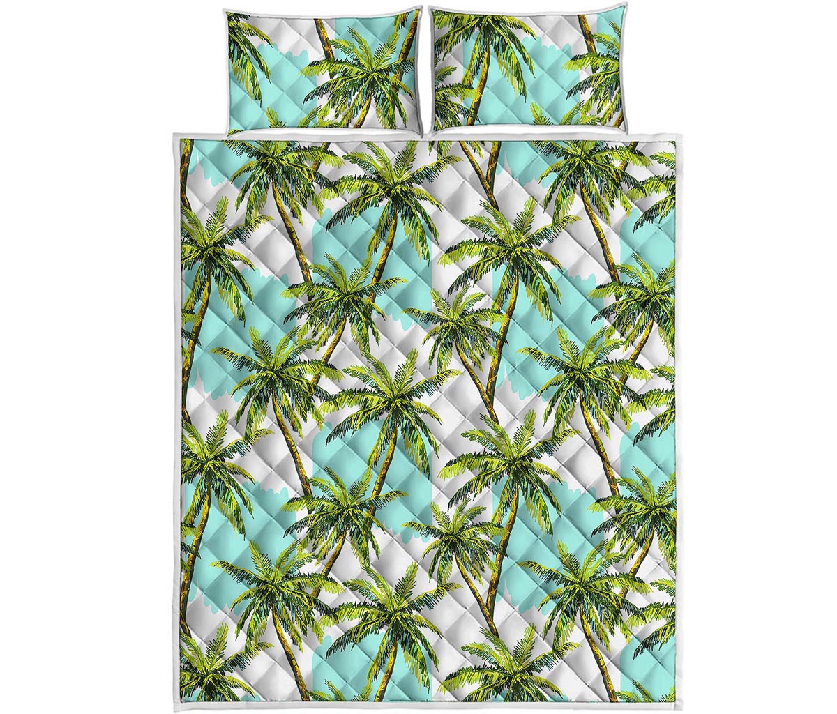 Palm Tree Tropical Pattern Print Quilt Bed Set