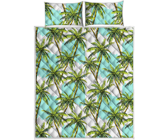 Palm Tree Tropical Pattern Print Quilt Bed Set