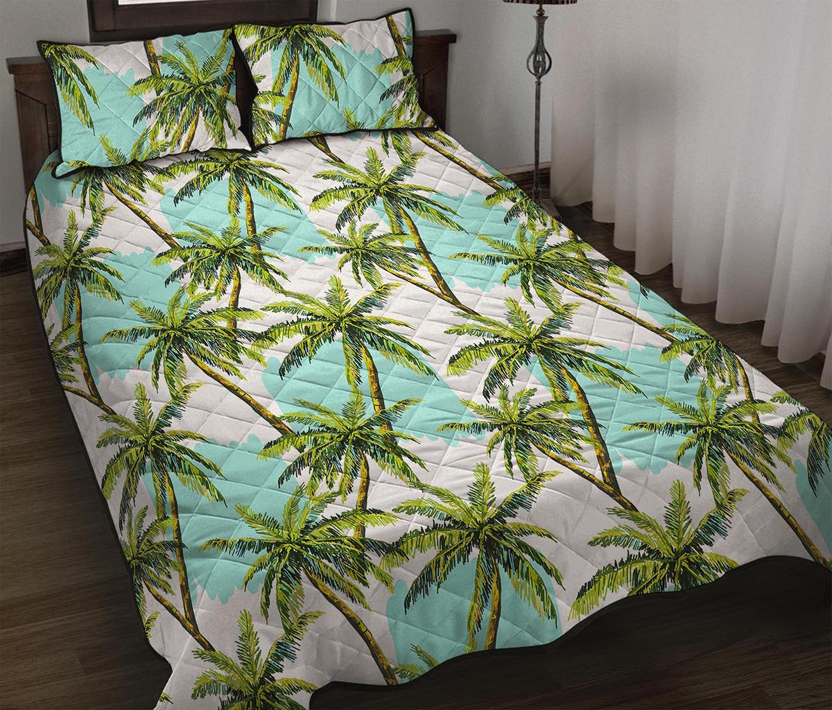 Palm Tree Tropical Pattern Print Quilt Bed Set