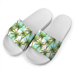 Palm Tree Tropical Pattern Print White Slide Sandals