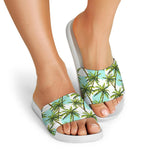 Palm Tree Tropical Pattern Print White Slide Sandals